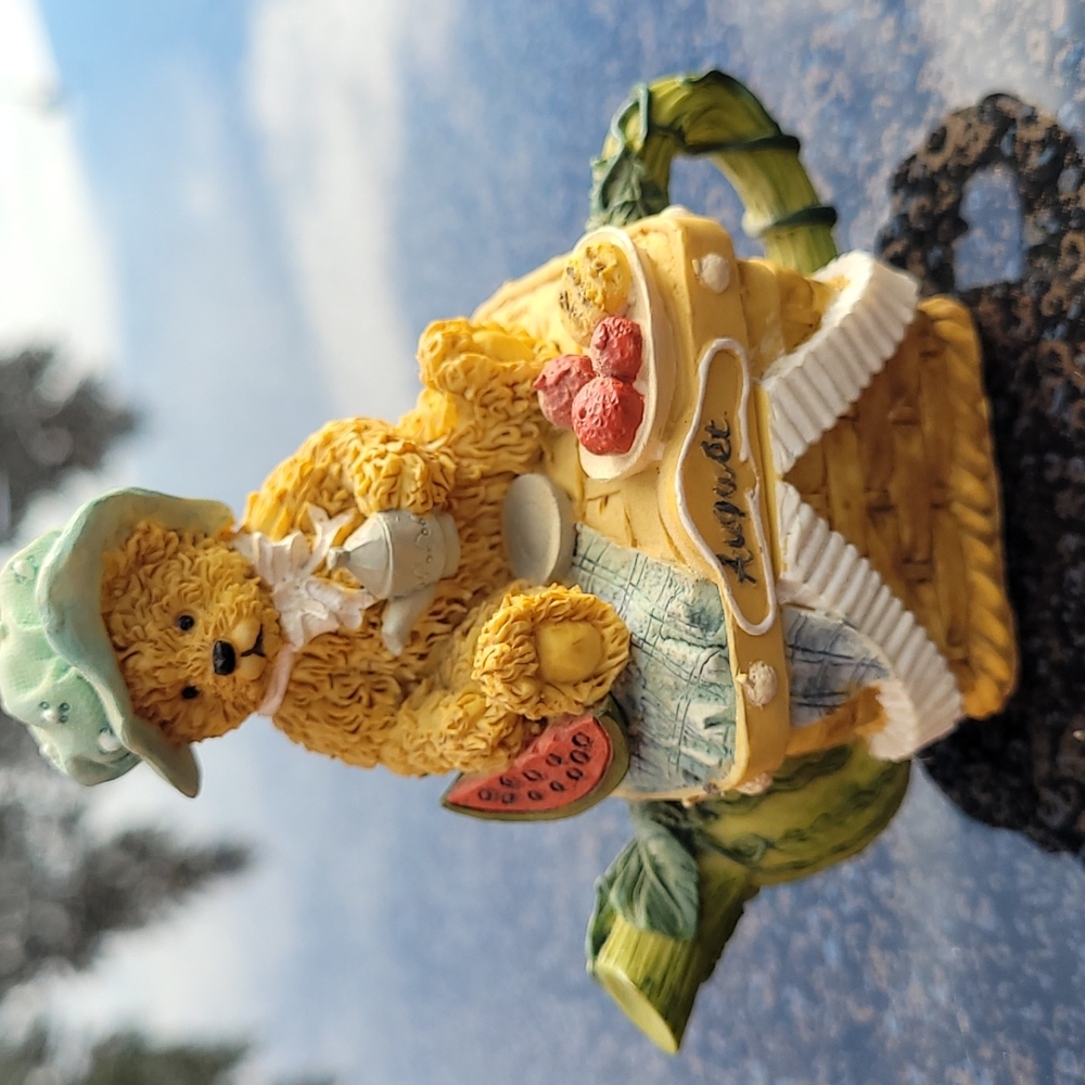 Decorative August Birthday Boyd Bear teddy bear and basket figurine trinket